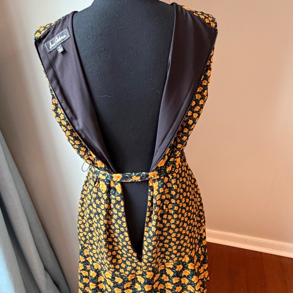 Sam Edelman Tiered Midi Dress Women 8 Black Yellow Floral Ruffle High-Low - Picture 8 of 16